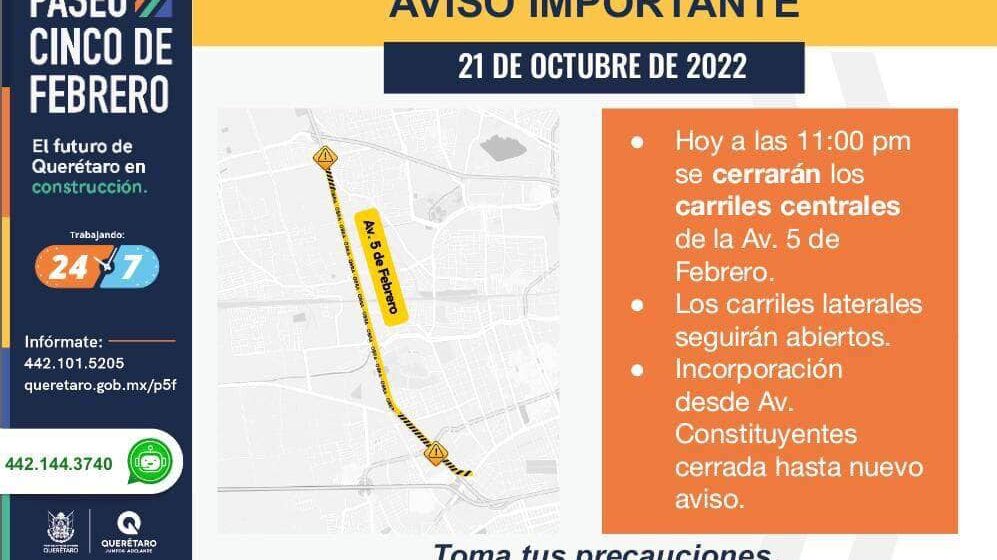 Cierre vial en 5 de febrero